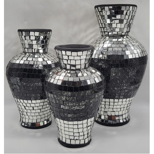 Mirror Tile Mosaic Vases 3 Piece Set 32cm 26cm 22cm