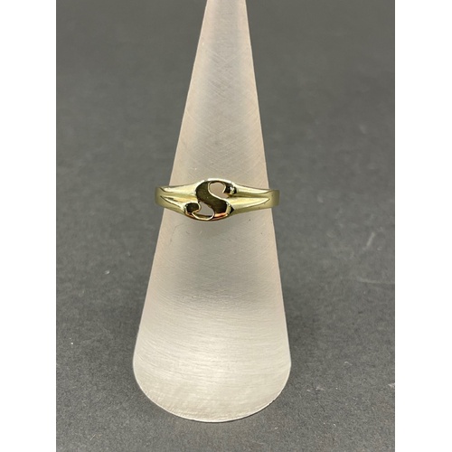 Unisex 9ct Yellow Gold Initial Letter S Ring