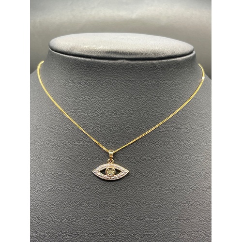 Childs 9ct Yellow Gold Curb Link Necklace & Evil Eye Pendant