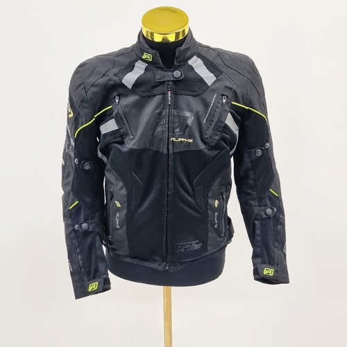 RJays Apex Touring Motorcycle Jacket Size L/14 Black Neon Accents