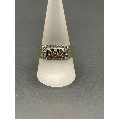 Mens 9ct Yellow Gold Diamond ''DAD' Ring