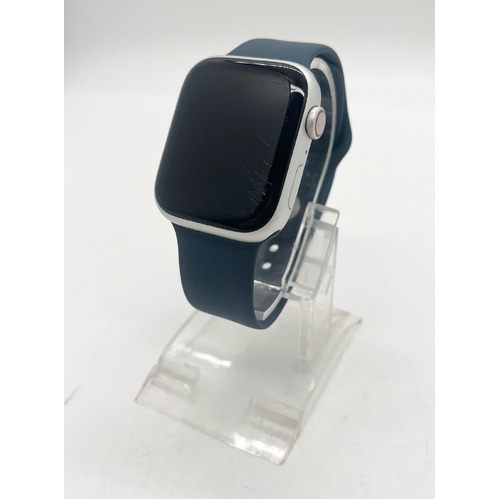 Apple Watch Series 9 45mm GPS Silver Aluminum Case with Storm Blue Sport Band