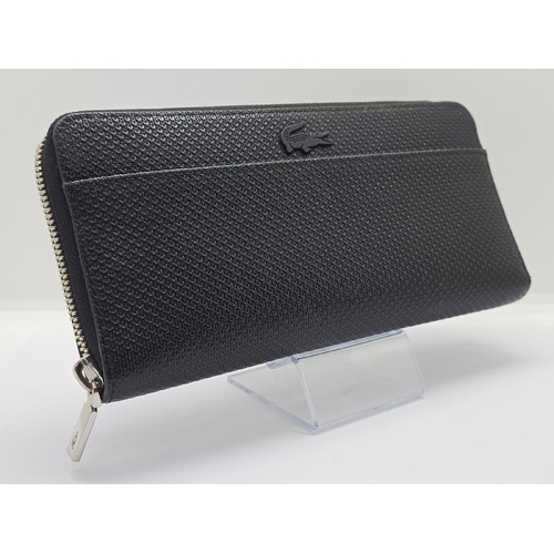 Lacoste Ladies Chantaco Zipped Matte Leather Wallet Noir