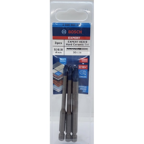 Bosch 2608900595 Expert Hex 9 HardCeramic 3 Piece Drill Bit Set 5mm 6mm 8mm