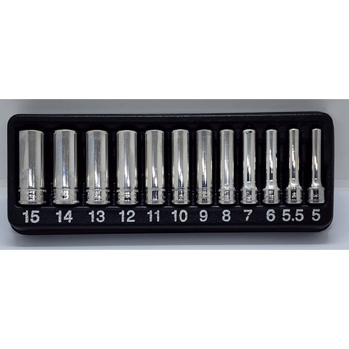 Snap-On 12pc 1/4 Inch 6 Point Flank Drive Semi-Deep Metric Socket Set 5-15 mm