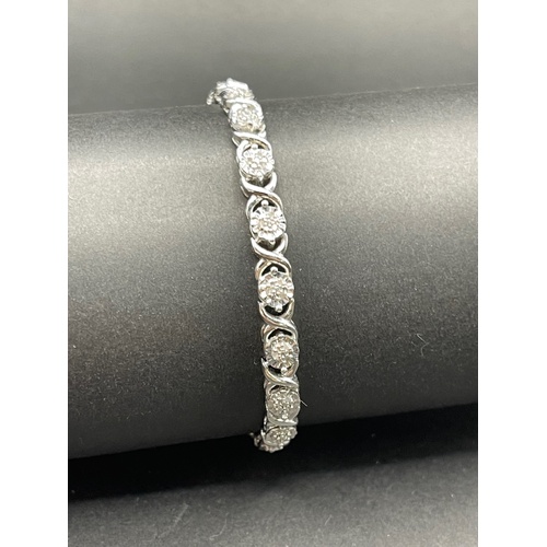 Ladies 925 Sterling Silver Fancy Link Diamond Tennis Bracelet