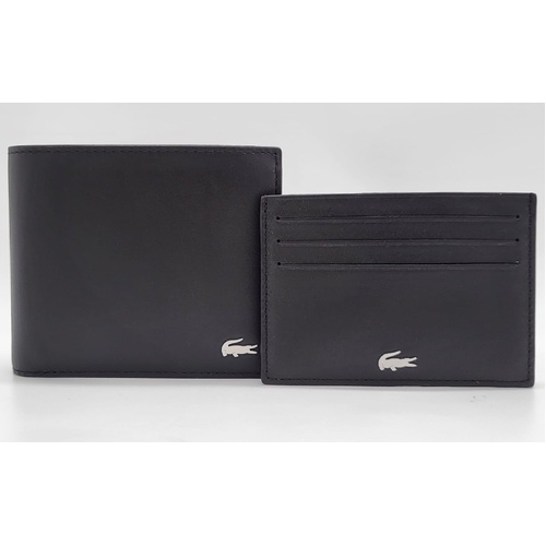 Lacoste M Billfold Coin Box NH2505FG Black Wallet and Card Case Set