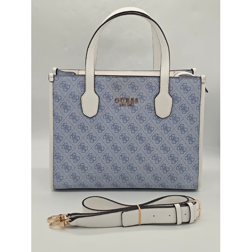 Guess Silvana Logo Tote Bag Light Blue with Detachable Strap