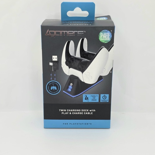 4Gamers PS5 Twin Controller Charging Dock with Play and Charge Cable