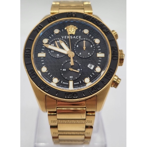 Versace Greca Dome Chrono Quartz Stainless Steel Gold Black Ladies Watch VE6K