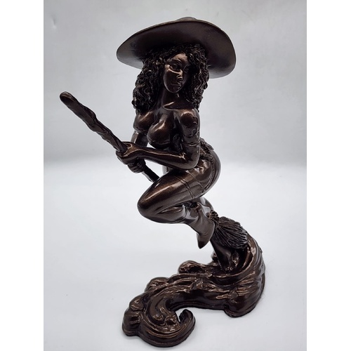 Nude Witch on Broom Bronze Statue 27cm High x 15cm Wide
