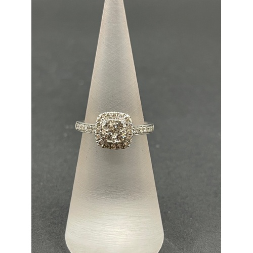 Ladies 9ct White Gold Diamond Halo Ring