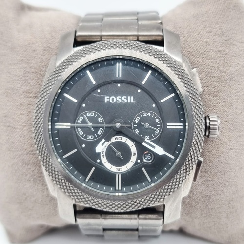 Fossil Mens Machine Chronograph Black Dial Stainless Steel Watch FS4662