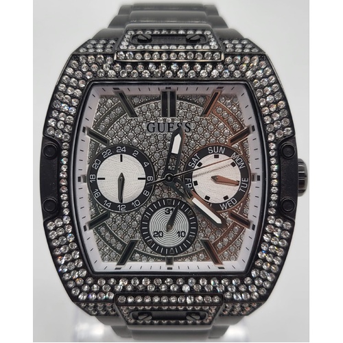 Guess Phoenix Gents Multi Crystal Silver Dial Black SS Analog Watch GW0094G3