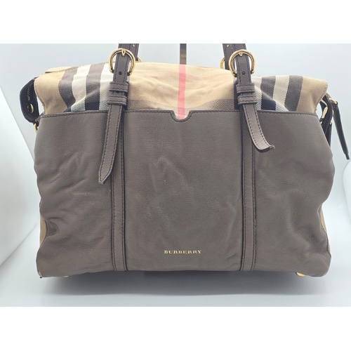 Burberry Mason House Check Canvas and Leather Diaper Tote Bag with Dust Bag Box