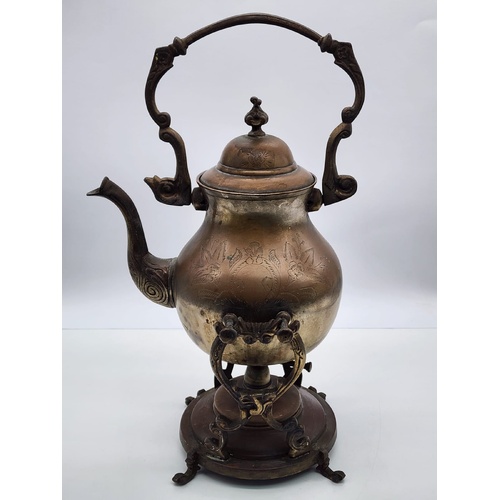 Antique Victorian Era Brass Tilting Kettle with Burner