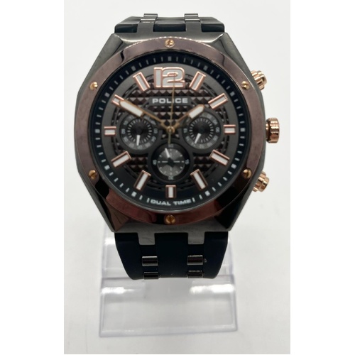 Police Mens Kediri Chronograph Gunmetal Dial Black Silicone Watch 15995J