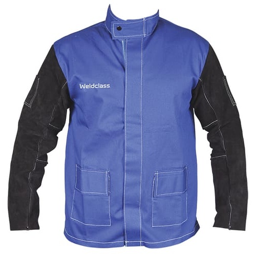 Weldclass Promax BF3 Blue FR with Leather Sleeves Size 3XL Welders Jacket