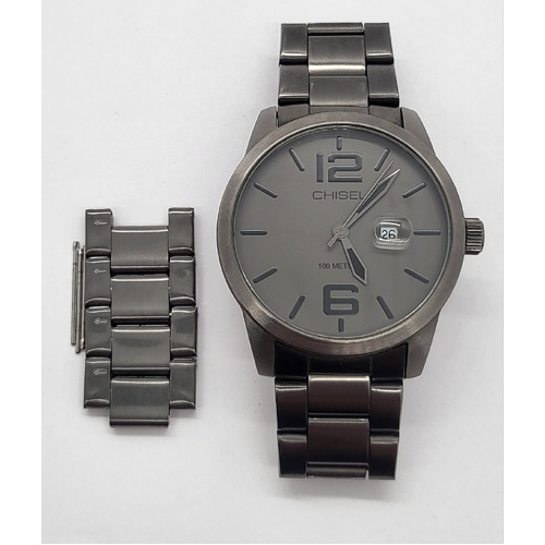 Chisel Mens Black Stainless Steel Analogue Watch 5829145 100m WR with Links