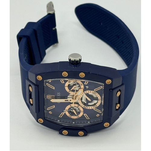 Guess GW0203G7 Mens Blue Multi Function Analog Display Silicone Watch