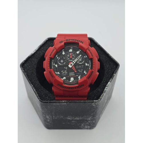 Casio G-Shock GA-100B Analog Digital Resin Strap Mens Red Watch 200m WR