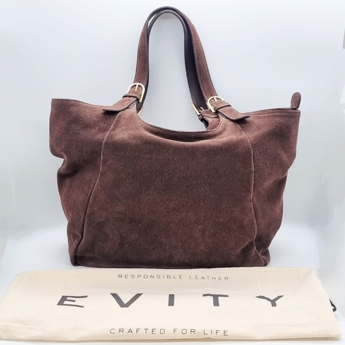 Evity Suede Leather Tote Handbag Classic Brown