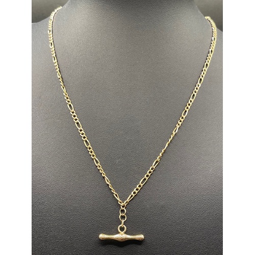 Ladies 9ct Yellow Gold Figaro Link Chain & Bar Pendant