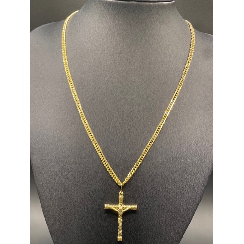 Unisex 18ct Yellow Gold Tight Curb Link Necklace & Crucifix Pendant