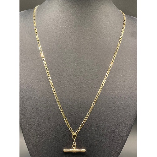 Ladies 9ct Yellow Gold Figaro Link Chain & Bar Pendant