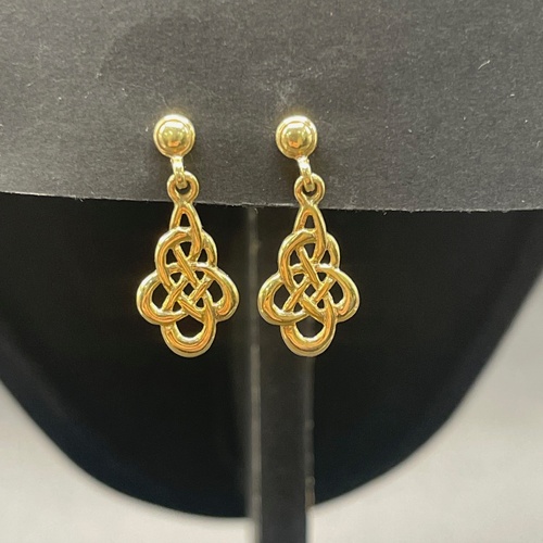 Ladies 9ct Yellow Gold Dangle Pattern Earrings