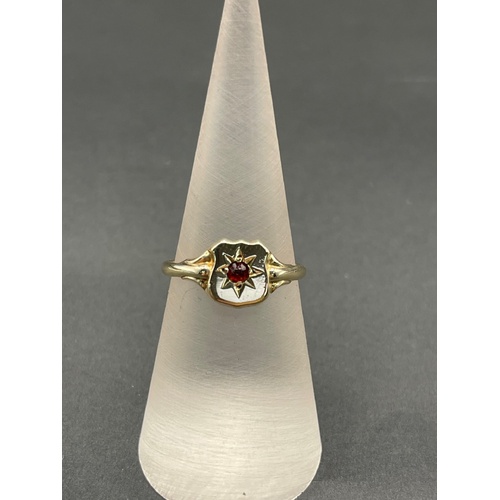 Unisex 9ct Yellow Gold Red Gemstone Ring