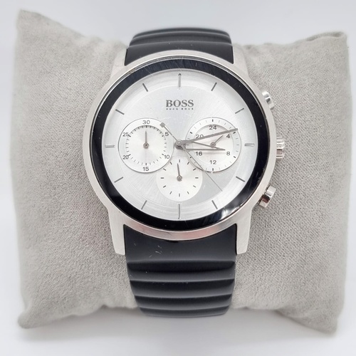 Hugo Boss Mens Chronograph Watch HB.141.1.14.2372 Black Rubber Strap 42mm