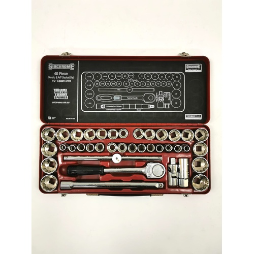 Sidchrome SCMT14105 40 Piece 1/2 Inch Drive Metric and AF Socket Set