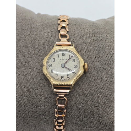 1930s Rolex Ladies Prima Watch 9ct Solid Gold Case Vintage Art Deco Timepiece