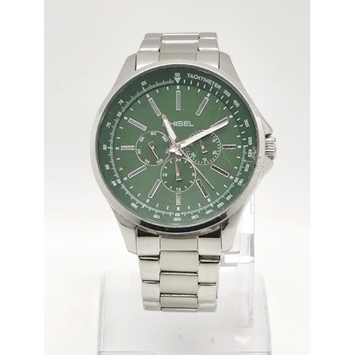Chisel Mens Silver Tone Green Multi Dial 50m Water Resistant Watch 5829203