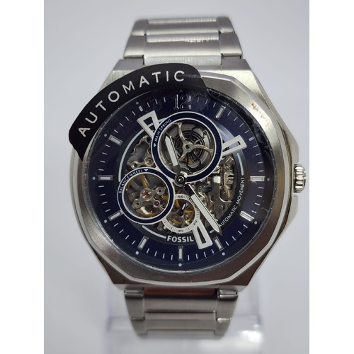 Fossil Evanston 45mm Automatic Stainless Steel Mens Watch BQ2620 Blue Dial 5ATM