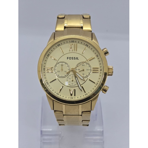 Fossil Flynn Chronograph Gold Tone Stainless Steel Mens Watch BQ1128 46mm 5ATM