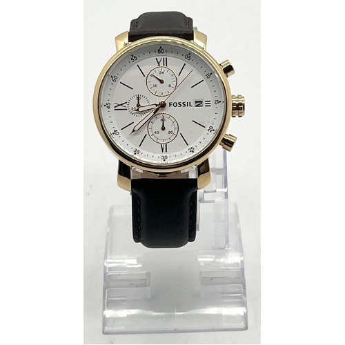 Fossil Rhett BQ1009 Mens Chronograph Watch Brown Leather Gold 42mm