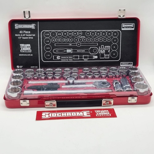 Sidchrome SCMT14105 40 Piece 1/2 Inch Drive Metric and AF Socket Set