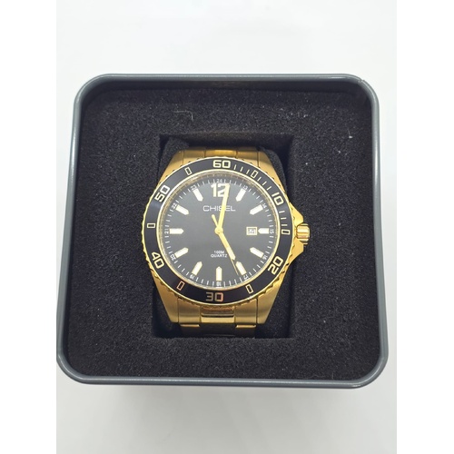 Chisel Mens Watch 5829026 Gold Black Classic Quartz Stainless Steel 100m WR