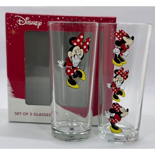 Disney Minnie Mouse Set of 2 Drinking Glasses 325ml Classic Cartoon Glassware