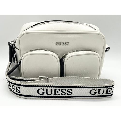 GUESS Pennywise Crossbody Bag White Faux Leather Logo Adjustable Strap