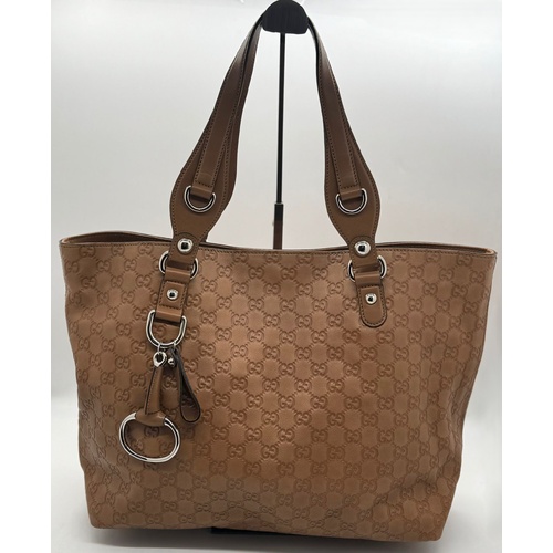 Gucci Guccissima Icon Tote Brown Leather Large Shoulder Bag Authentic