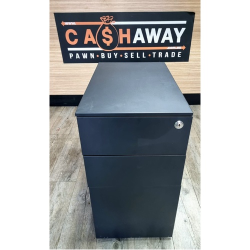 Stilford Pro Slim 3 Drawer Filing Pedestal Cabinet Black with Castors