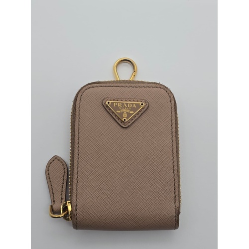 Prada Re-Edition 2005 Saffiano Leather Coin Purse Taupe Gold Hardware