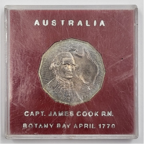 1970 Australian 50 Cent Coin Capt. James Cook R.N. Botany Bay April 1770 