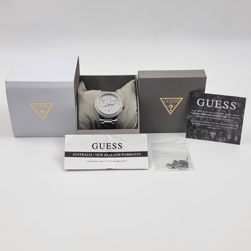 GUESS Ladies Silver Tone Triangle Dial Analog Watch GW0605L1 Stylish Chic