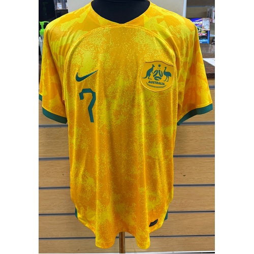 Nike Dri-Fit Socceroos 2022 Home Jersey No.7 Leckie Australia Football