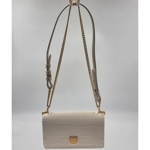 Oroton Mezzo White Croc Embossed Leather Clutch Handbag with Chain