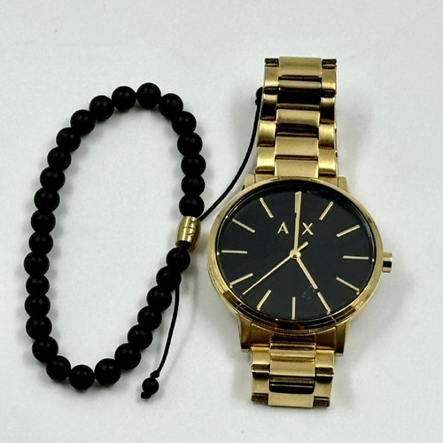 Armani Exchange Gold Tone Stainless Steel Watch Cayde AX7119 and Bracelet